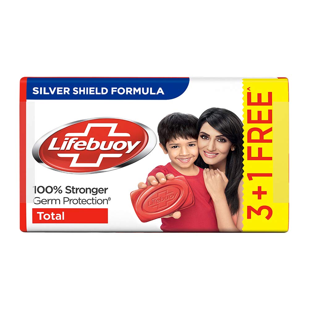 Lifebuoy Total Soap, 125 g (Pack of 4) with (Buy 3 Get 1 Free)