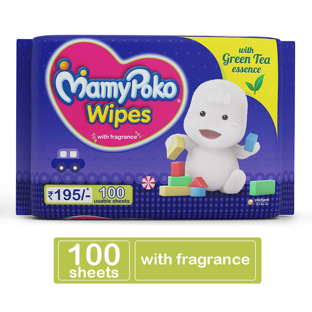 MamyPoko Wipes with Green Tea Essence – Pack of 100 Wipes