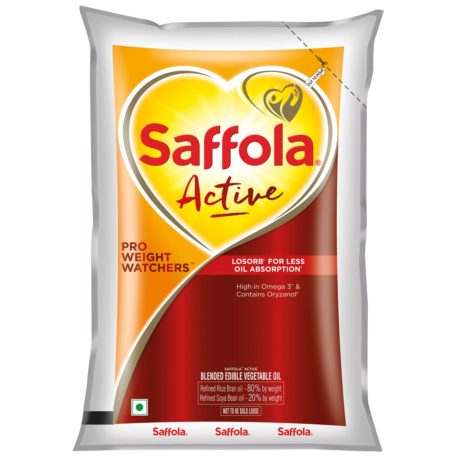 Saffola Active, Pro Weight Watchers Edible Oil, Pouch, 1 L