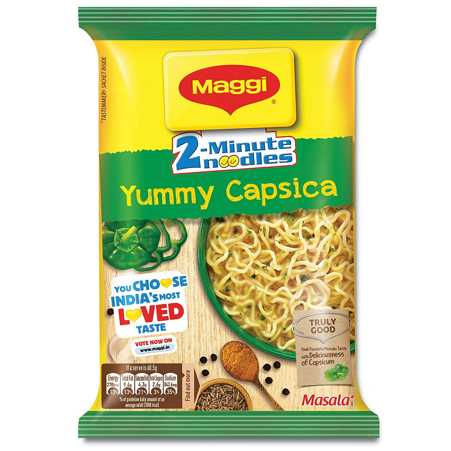 MAGGI 2-Minute Instant Noodles, Yummy Capsica Masala – 60.5g