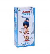 Amul Taaza Homogenised Toned Milk, 1L Tetra Pack