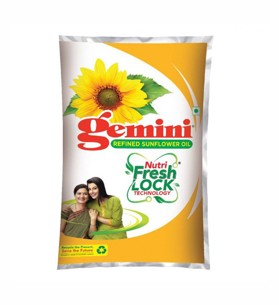 Gemini Refined Sunflower Oil Pouch, 1L